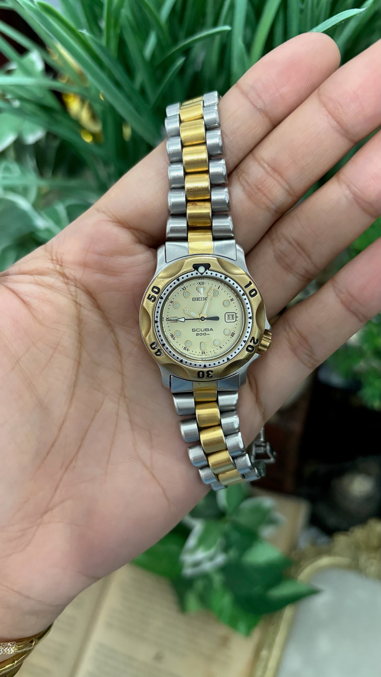 Extremely Rare Seiko Scuba Diver's Watch with Date Window in Two-Tone Quartz