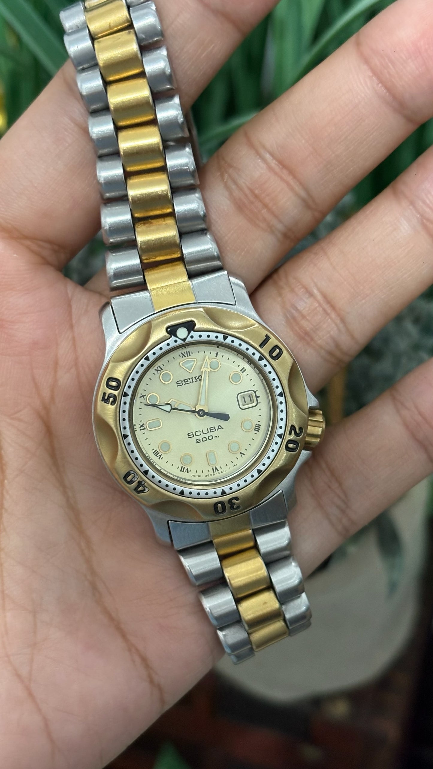 Extremely Rare Seiko Scuba Diver's Watch with Date Window in Two-Tone Quartz