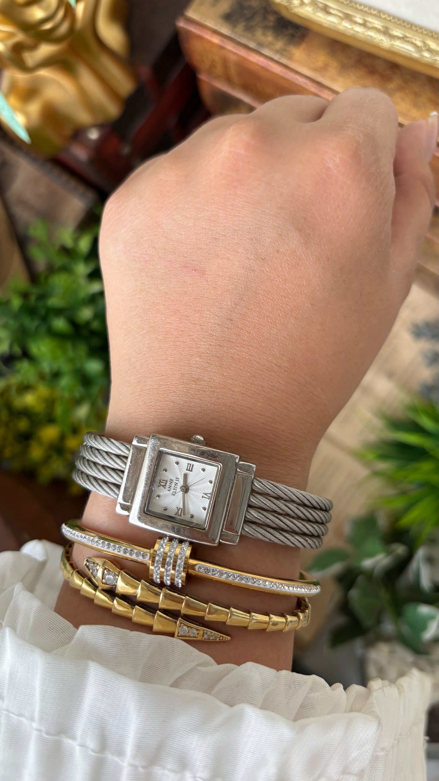 Rare Vintage Anne Klein II Quadruple Twisted Rope Watch in Silver Tone Quartz Charriol-Inspired #00240