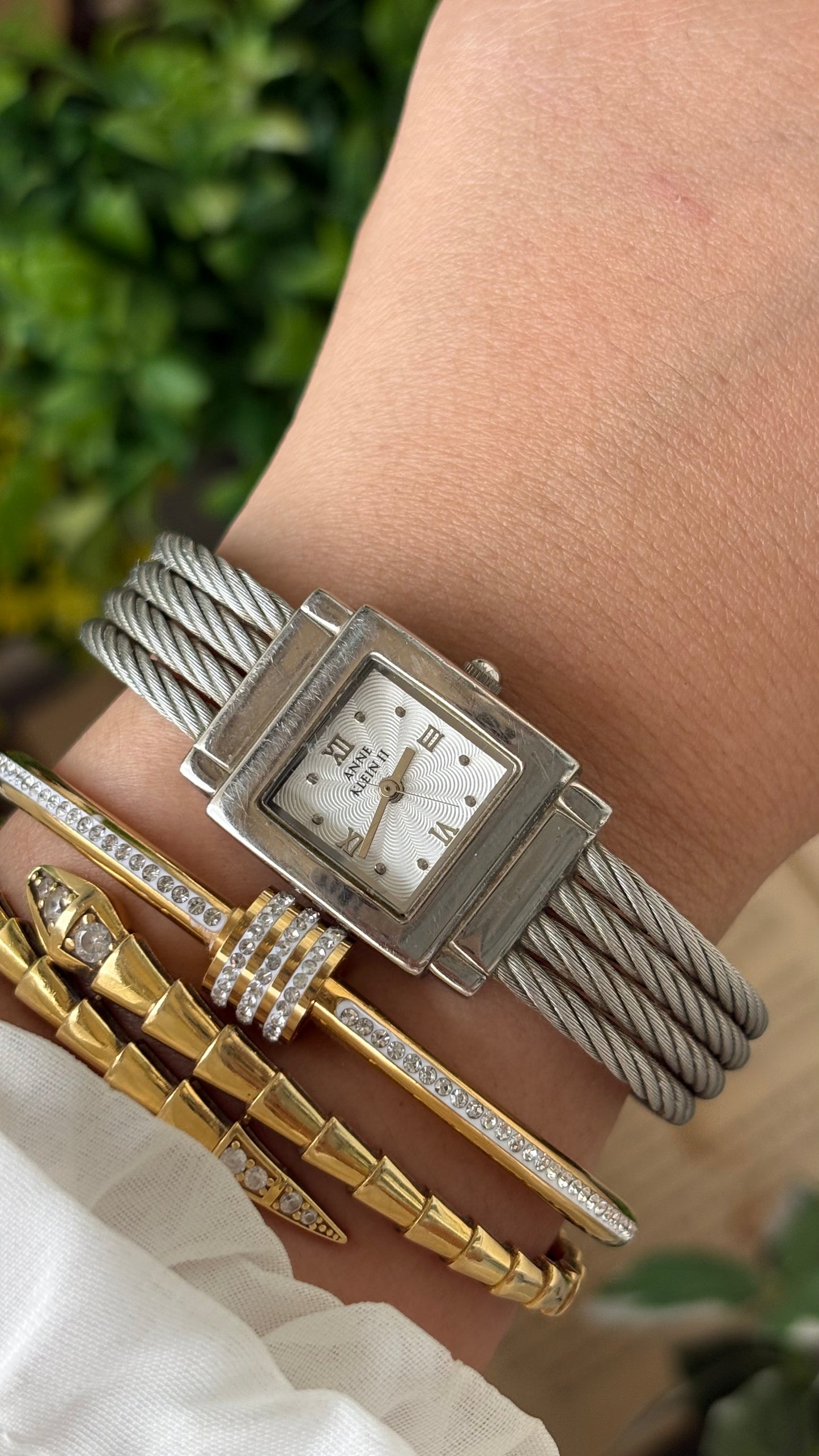 Rare Vintage Anne Klein II Quadruple Twisted Rope Watch in Silver Tone Quartz Charriol-Inspired #00240