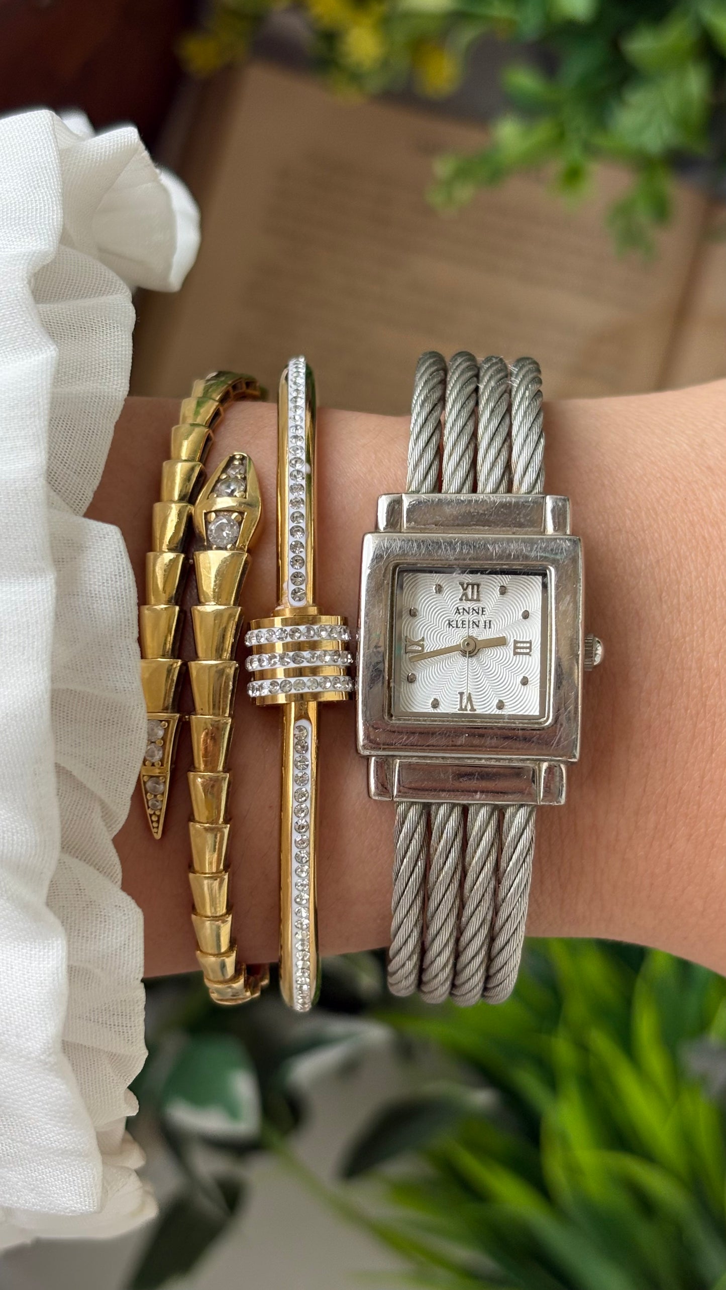 Rare Vintage Anne Klein II Quadruple Twisted Rope Watch in Silver Tone Quartz Charriol-Inspired #00240
