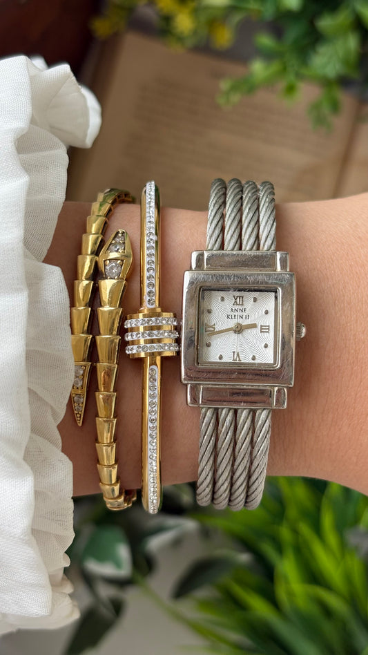 Rare Vintage Anne Klein II Quadruple Twisted Rope Watch in Silver Tone Quartz Charriol-Inspired #00240