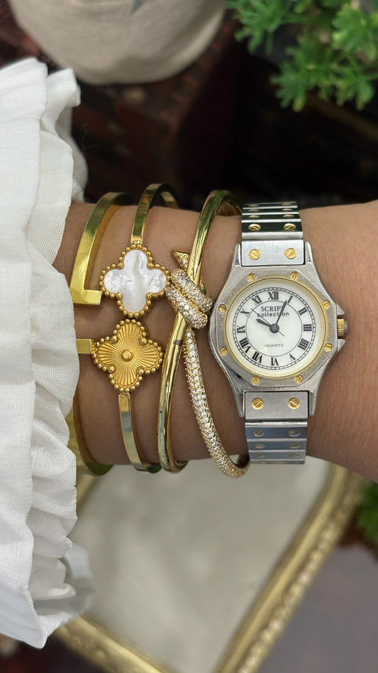 Rare Vintage Script by J-Axis Roman Dial Classic Watch in Two-Tone Quartz Carti Santos-Inspired