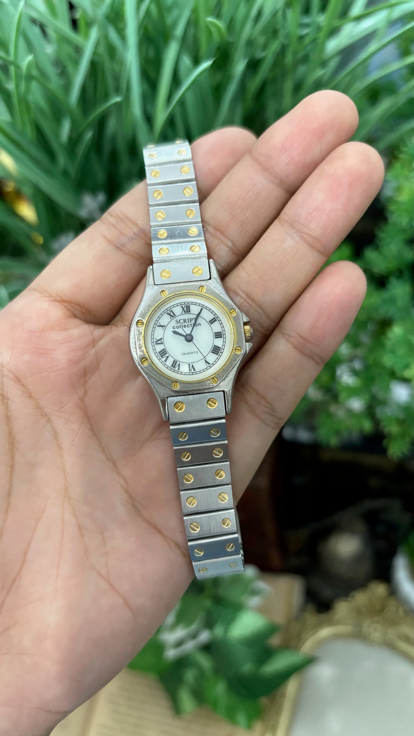 Rare Vintage Script by J-Axis Roman Dial Classic Watch in Two-Tone Quartz Carti Santos-Inspired