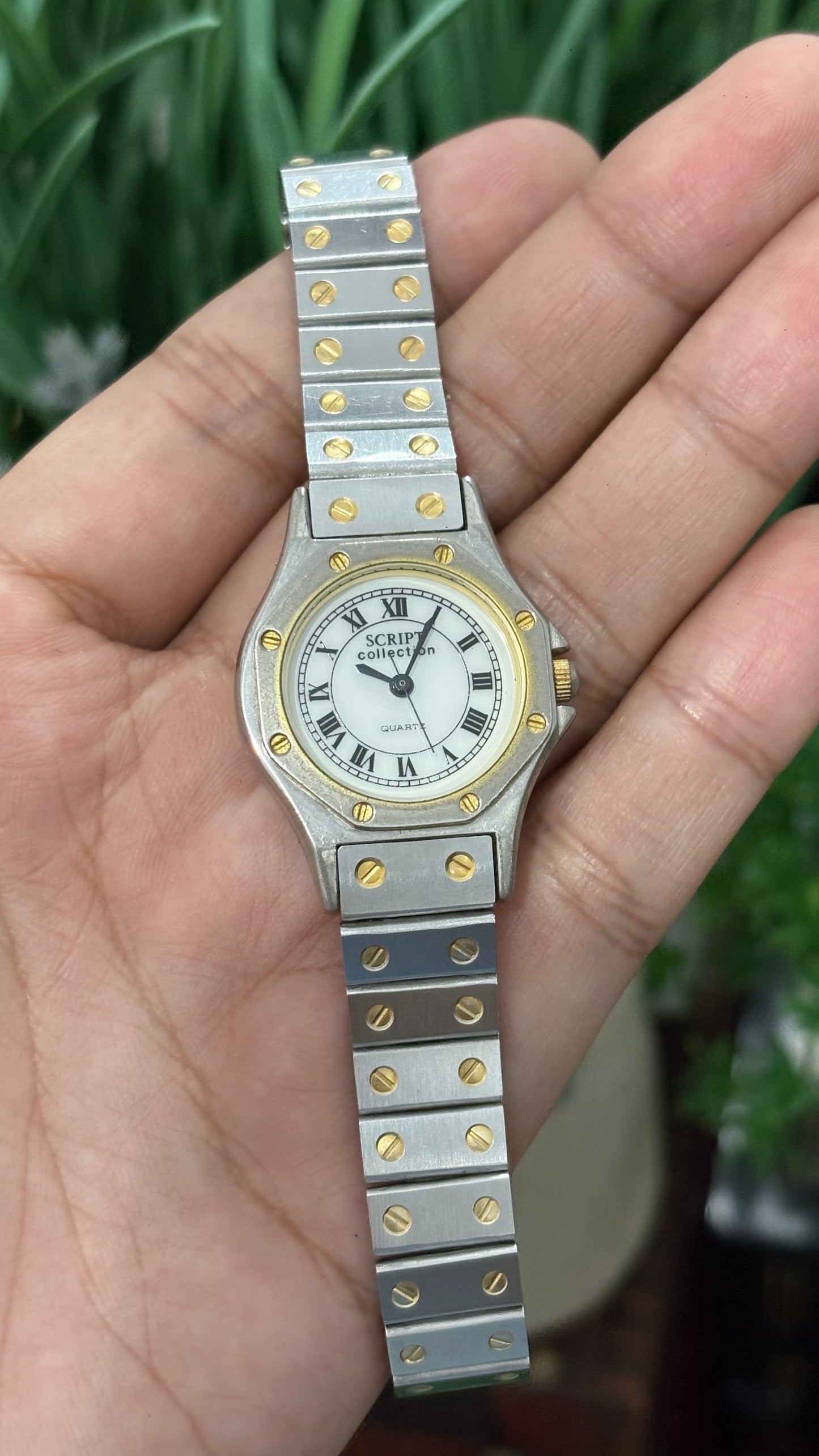 Rare Vintage Script by J-Axis Roman Dial Classic Watch in Two-Tone Quartz Carti Santos-Inspired