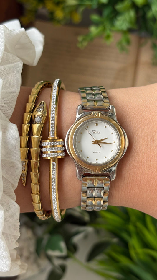 Vintage Timex Classic Watch in Two-Tone Minimalist Dial Quartz #00248