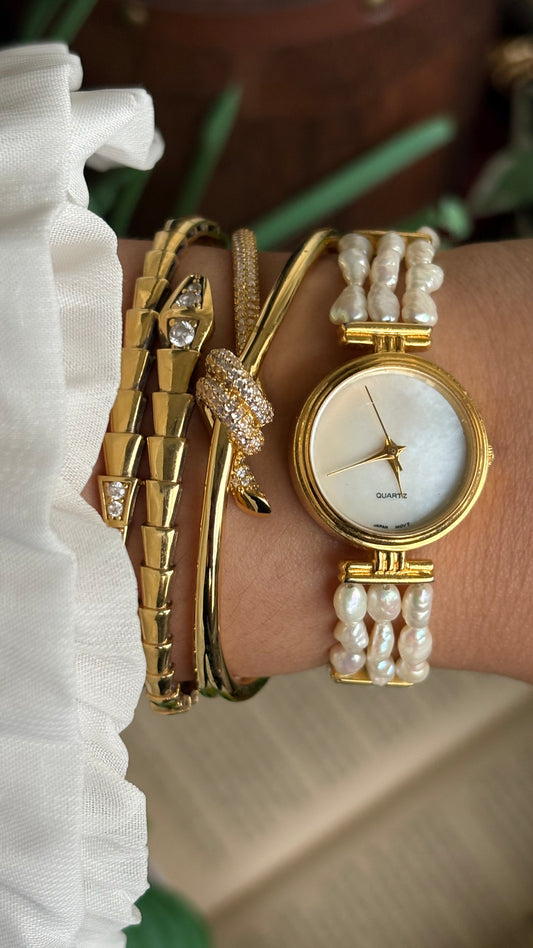 Vintage Freshwater Pearl Watch in Gold Tone