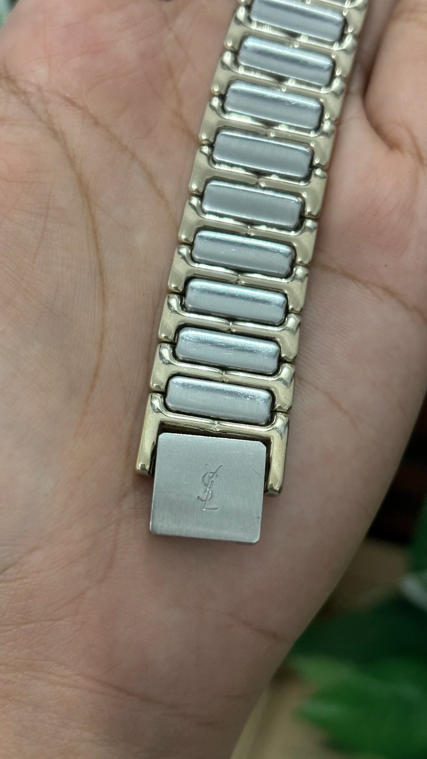 Rare Vintage YSL Embossed Bezel Dress Watch in Two-Tone Quartz