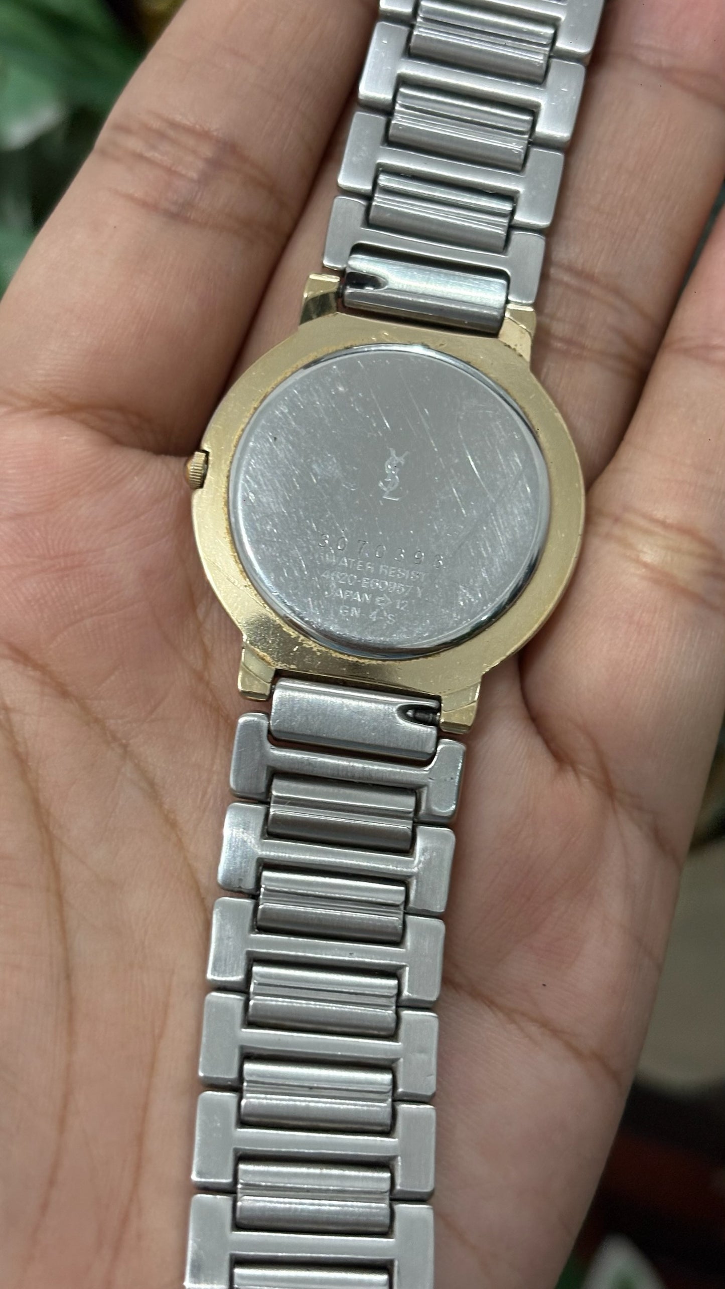 Rare Vintage YSL Embossed Bezel Dress Watch in Two-Tone Quartz