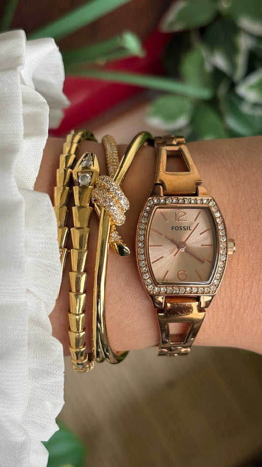 Vintage Fossil Bejeweled Watch in Rose Gold Tone