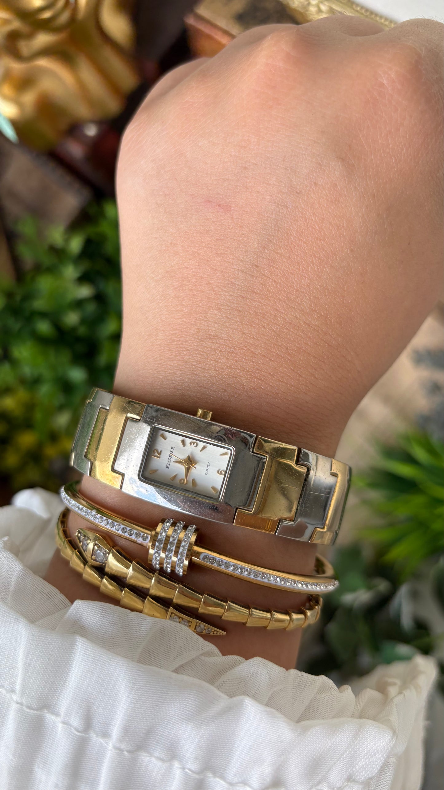 Rare Vintage Elgin II Band Bangle Watch in Two-Tone Quartz #00211