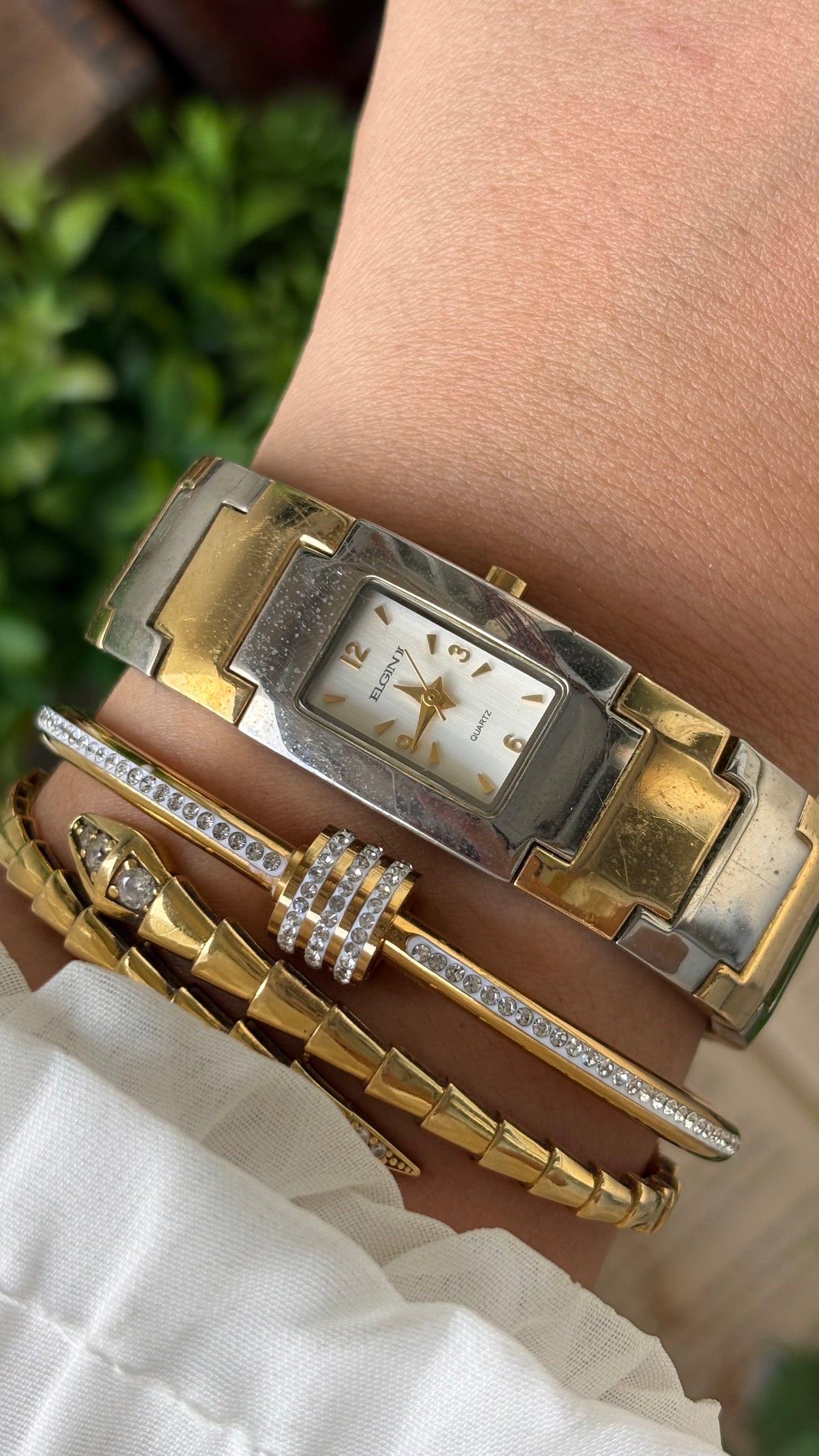 Rare Vintage Elgin II Band Bangle Watch in Two-Tone Quartz #00211