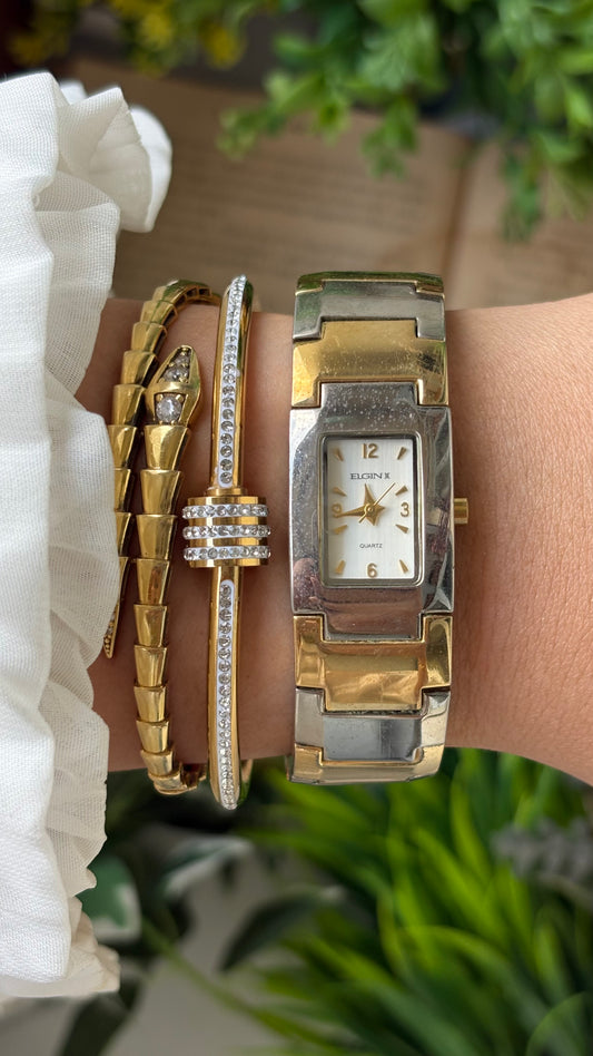 Rare Vintage Elgin II Band Bangle Watch in Two-Tone Quartz #00211