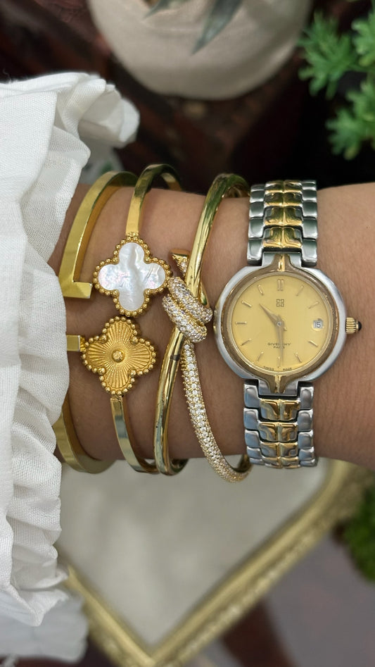 Rare Vintage Givenchy Paris Date Window Classic Dress Watch in Two-Tone Quartz