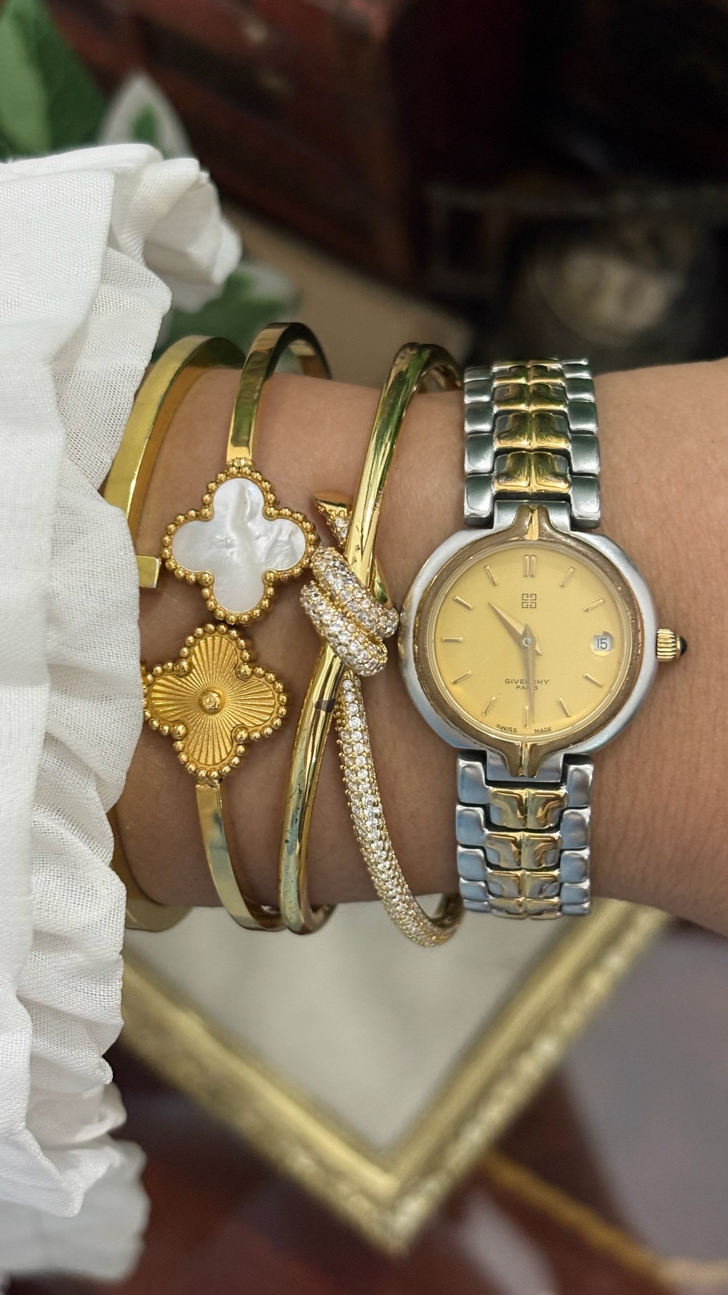 Rare Vintage Givenchy Paris Date Window Classic Dress Watch in Two-Tone Quartz
