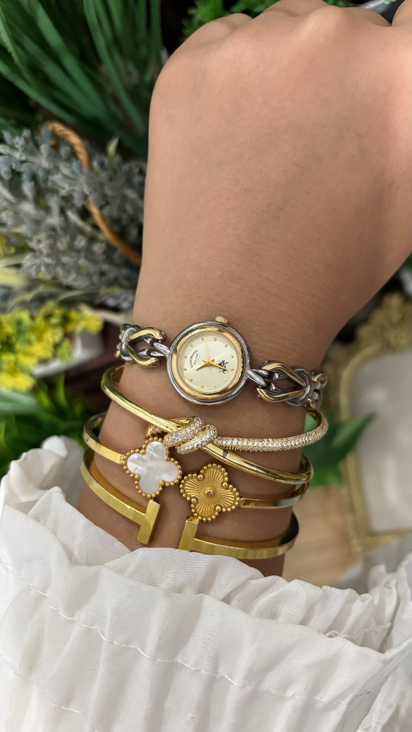 Vintage EL DORADO Polo Club Knot Style Links Bracelet Watch in Two-Tone Quartz