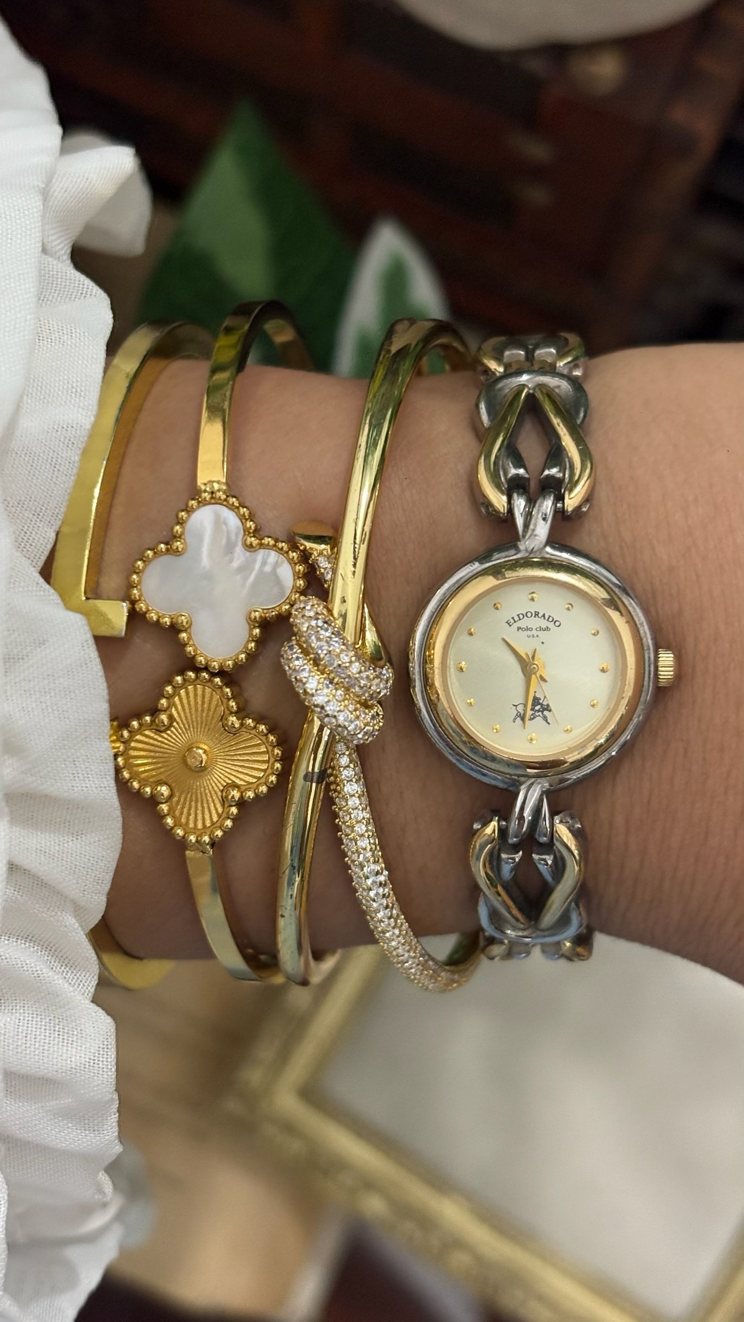 Vintage EL DORADO Polo Club Knot Style Links Bracelet Watch in Two-Tone Quartz