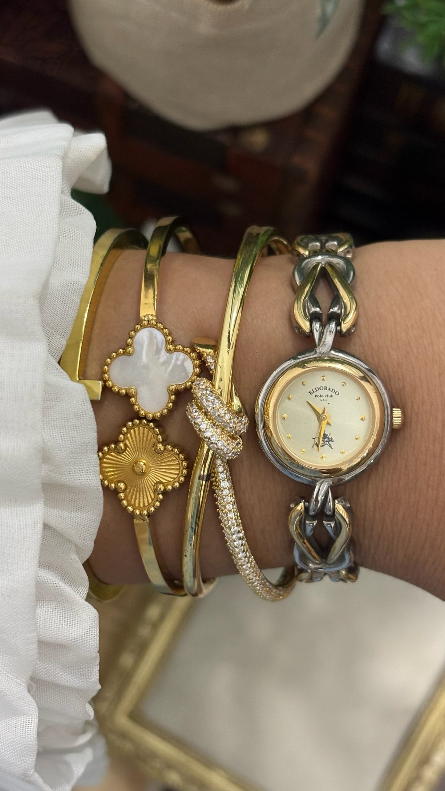 Vintage EL DORADO Polo Club Knot Style Links Bracelet Watch in Two-Tone Quartz