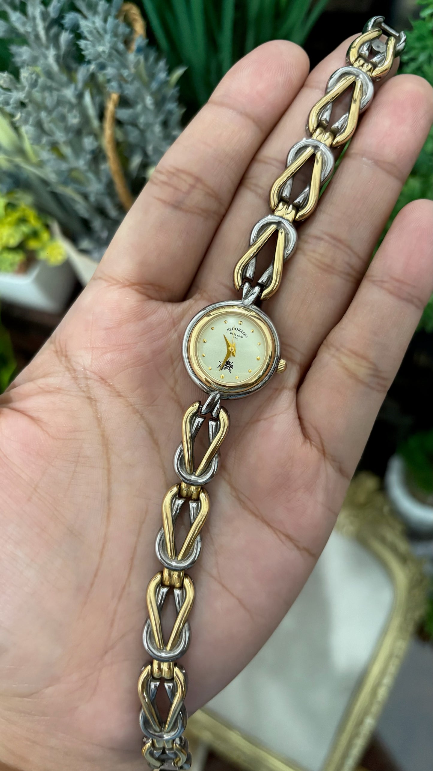 Vintage EL DORADO Polo Club Knot Style Links Bracelet Watch in Two-Tone Quartz