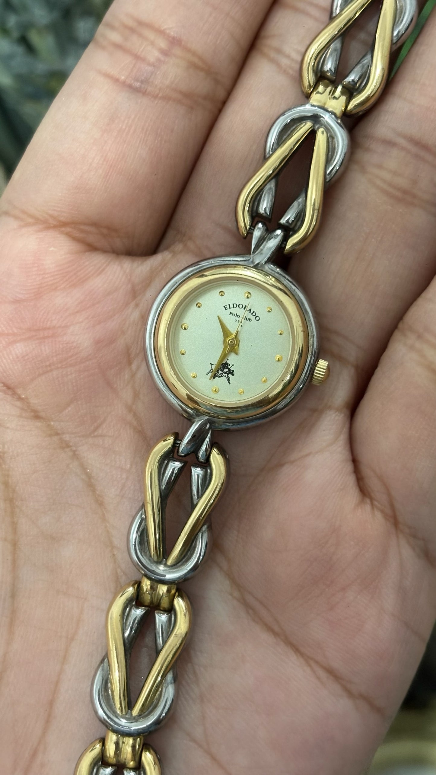 Vintage EL DORADO Polo Club Knot Style Links Bracelet Watch in Two-Tone Quartz