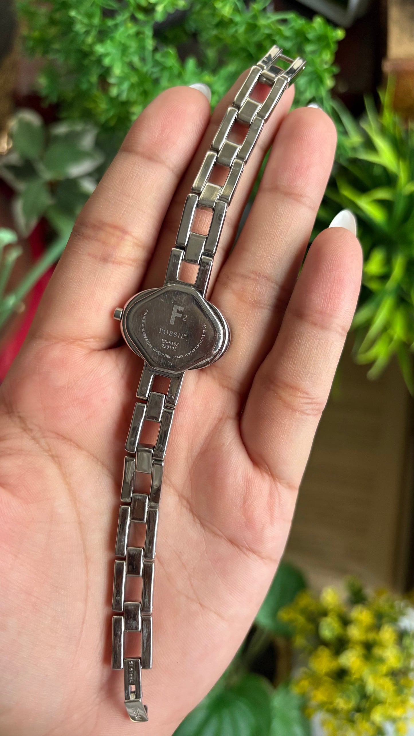 Vintage Rare Fossil Watch in Silver Tone Blue Oval Dial