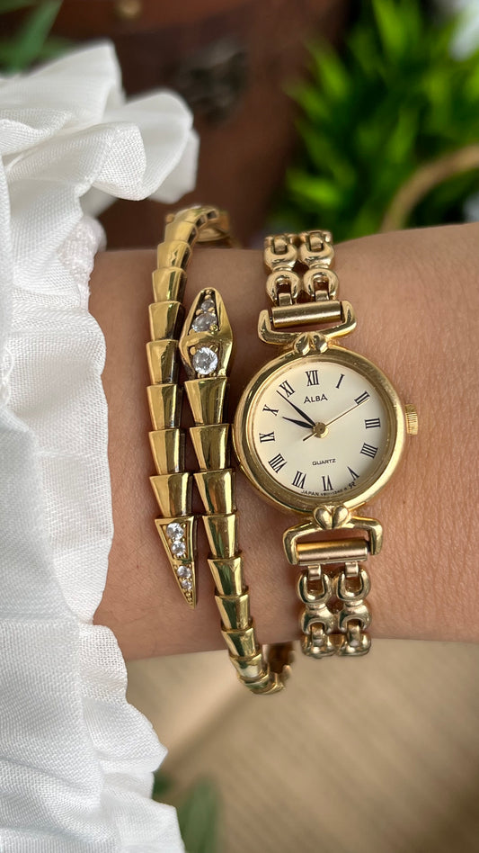 Vintage Alba Seiko Roman Dial Bracelet Watch in Gold Tone