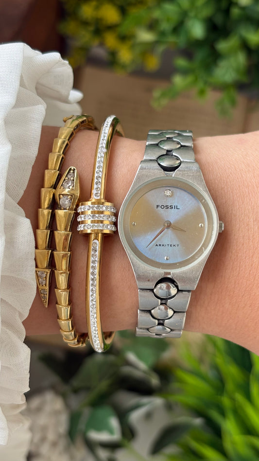 Vintage Fossil Arkitekt Classic Watch in SIlver Tone Blue Color Changing Dial Quartz #00243