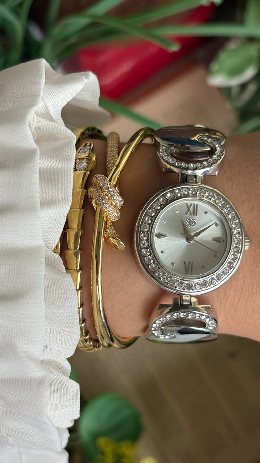 Vintage Silver Watch with Rhinestones