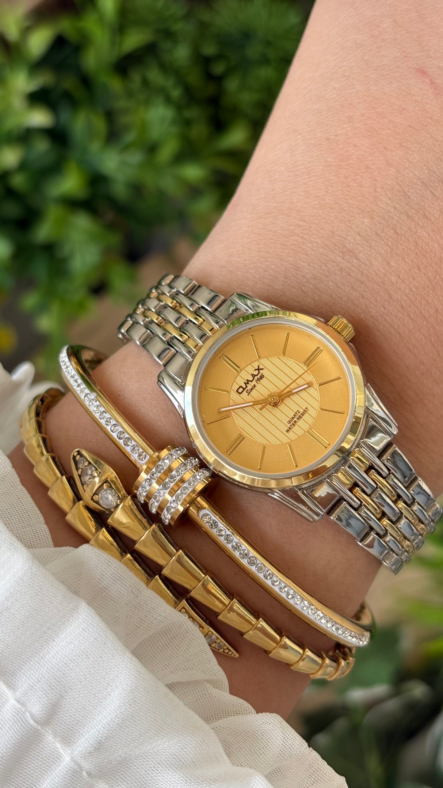 Vintage Omax Classic Watch in Two-tone Yellow Gold Dial Quartz #00208