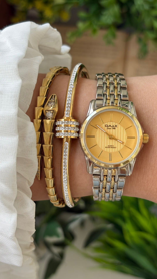 Vintage Omax Classic Watch in Two-tone Yellow Gold Dial Quartz #00208