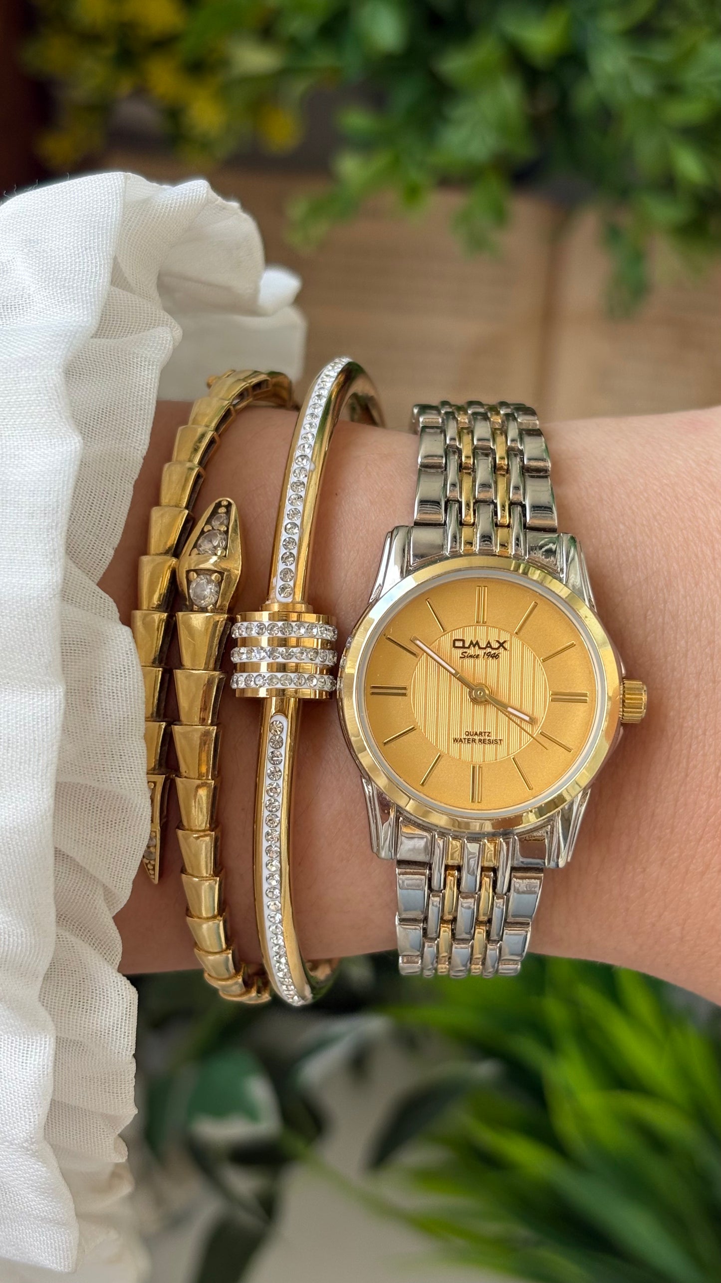 Vintage Omax Classic Watch in Two-tone Yellow Gold Dial Quartz #00208