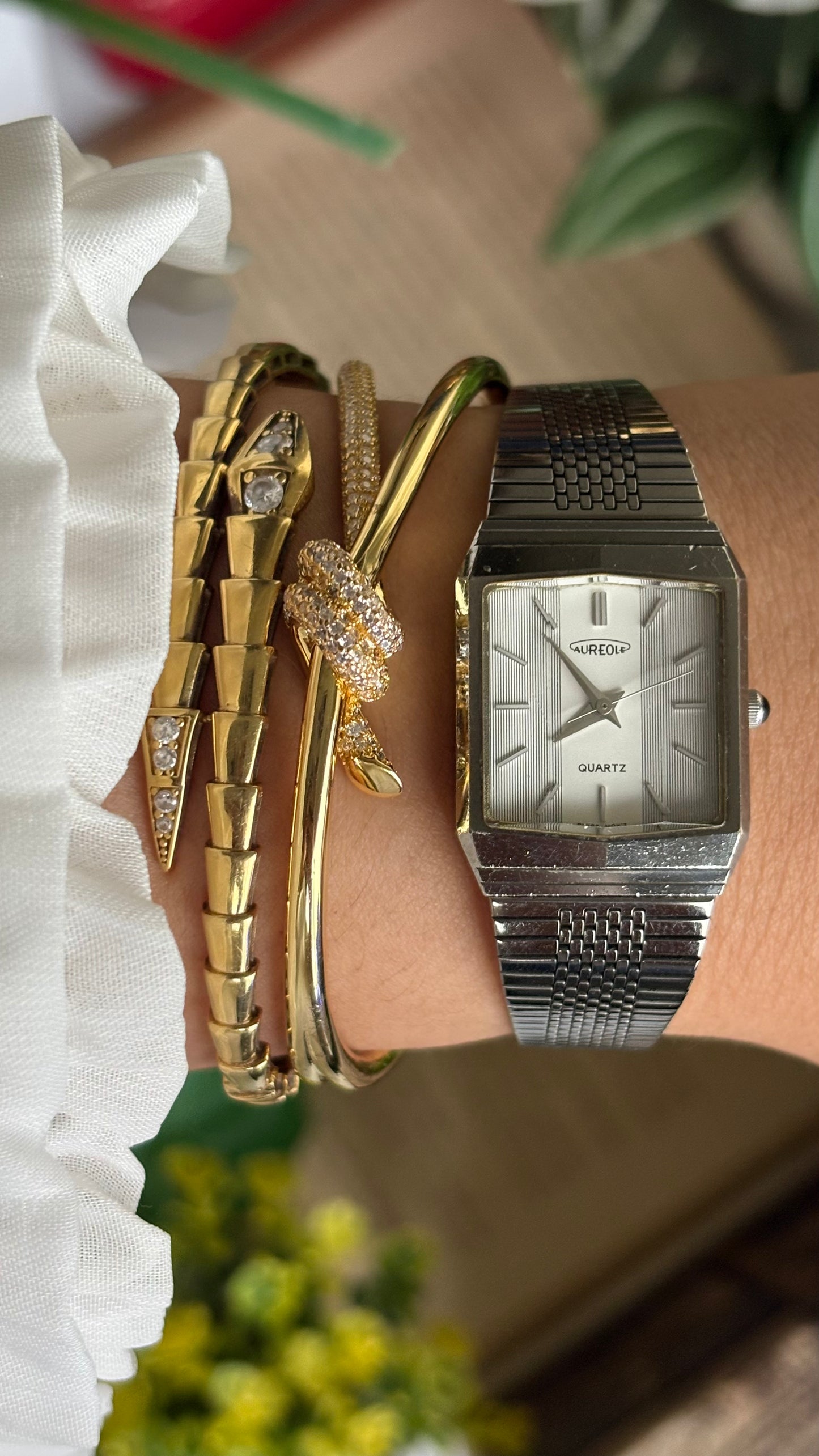 Vintage Aureole Swiss Watch in Silver Tone Gunmetal