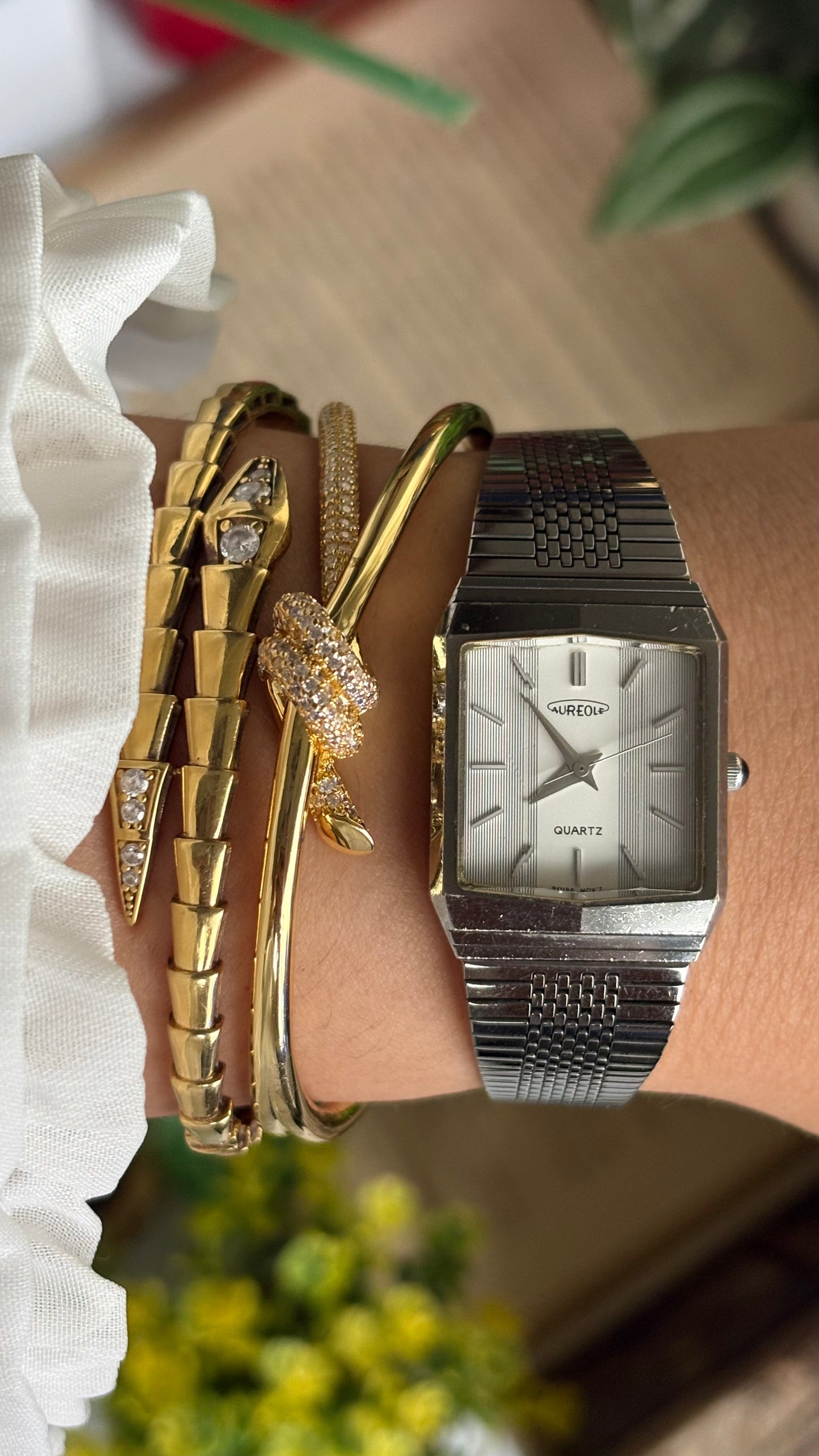 Vintage Aureole Swiss Watch in Silver Tone Gunmetal