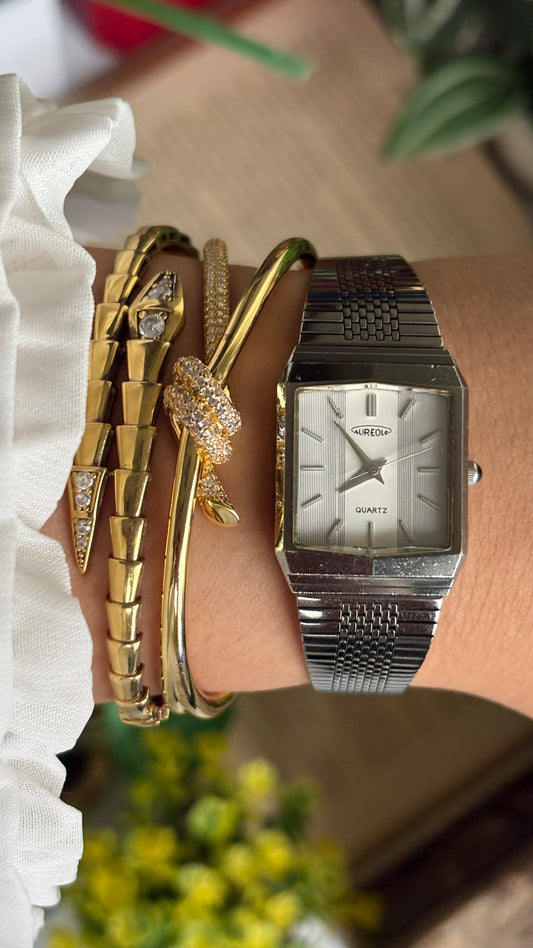 Vintage Aureole Swiss Watch in Silver Tone Gunmetal