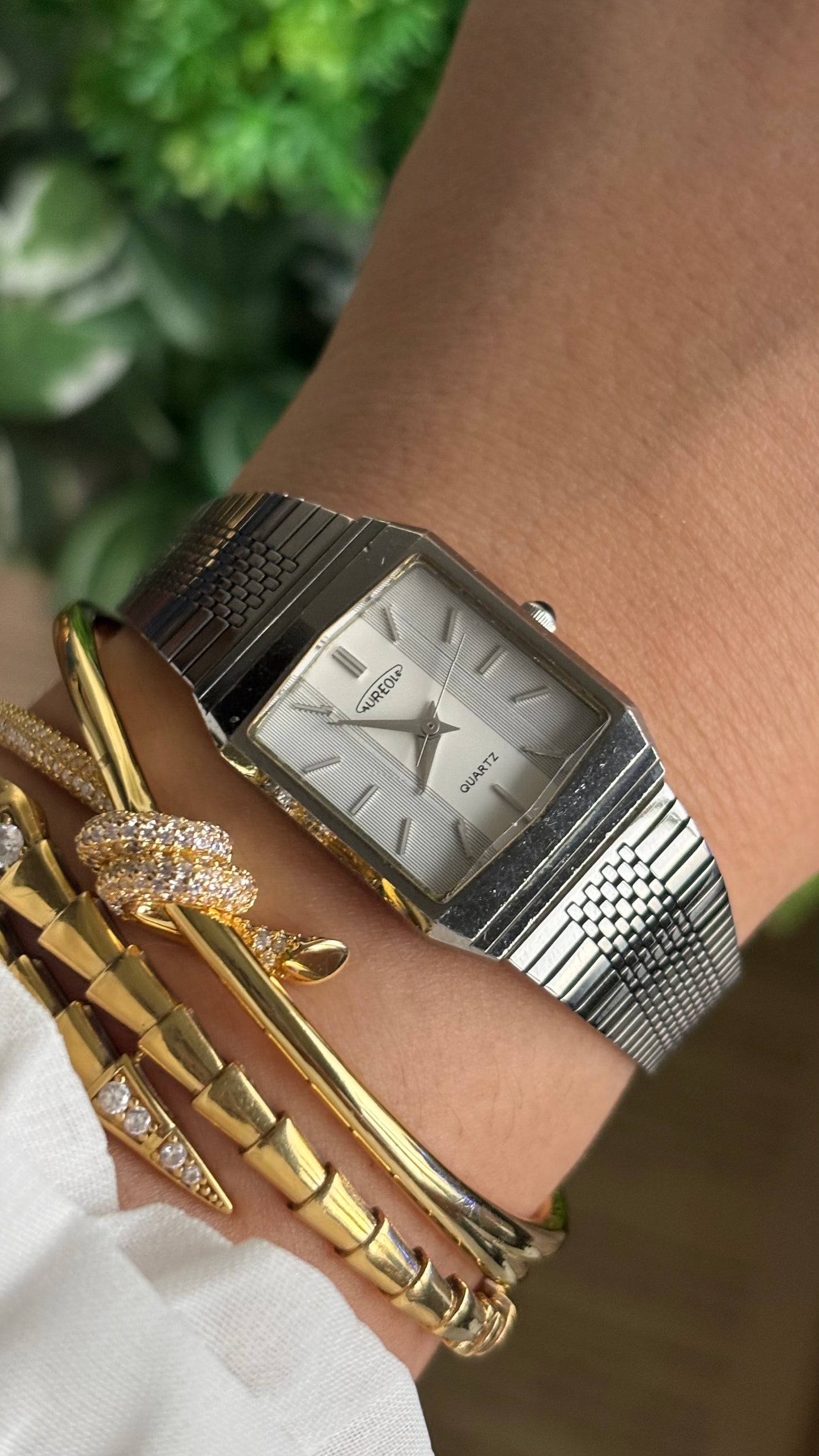 Vintage Aureole Swiss Watch in Silver Tone Gunmetal