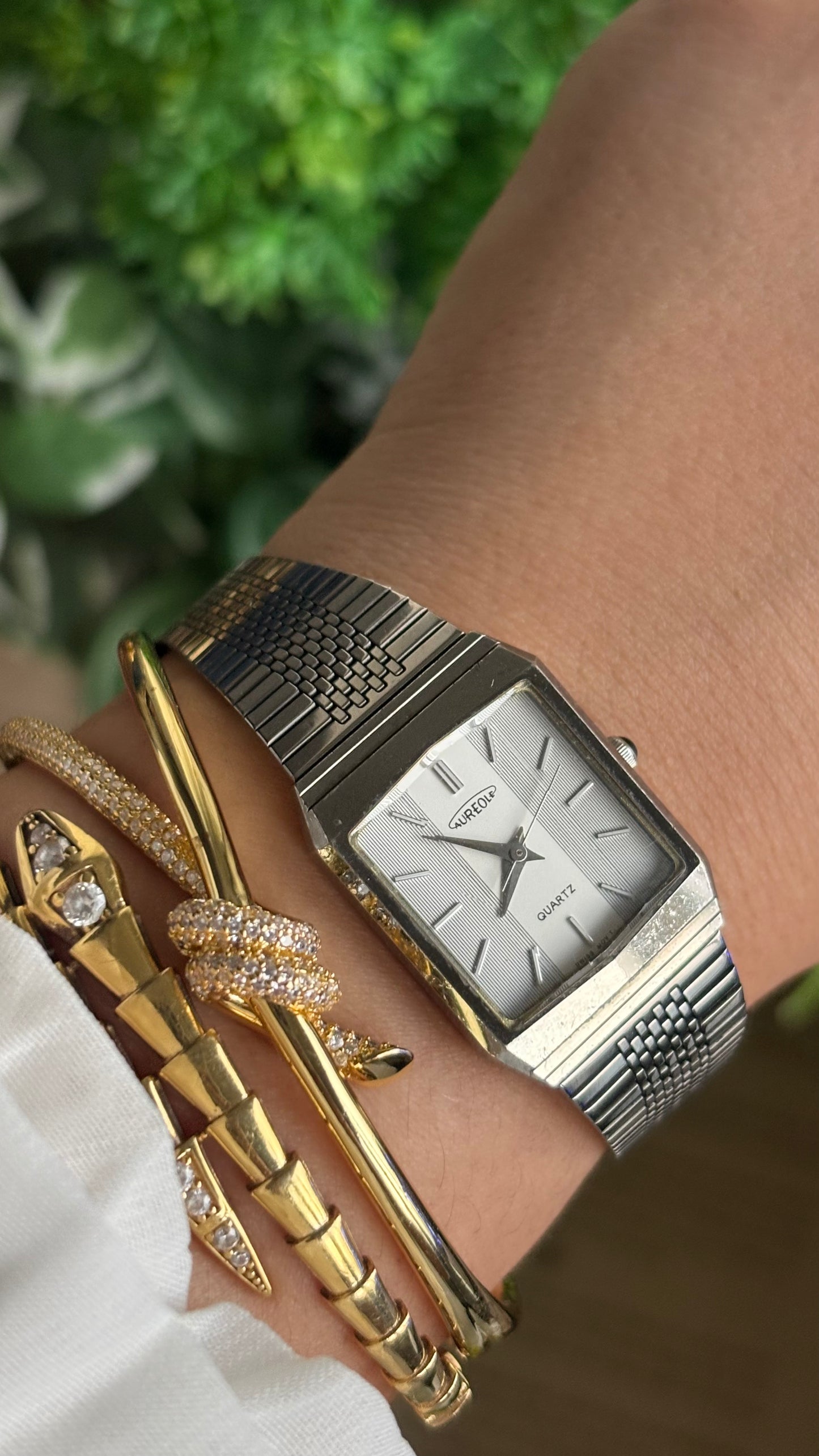 Vintage Aureole Swiss Watch in Silver Tone Gunmetal
