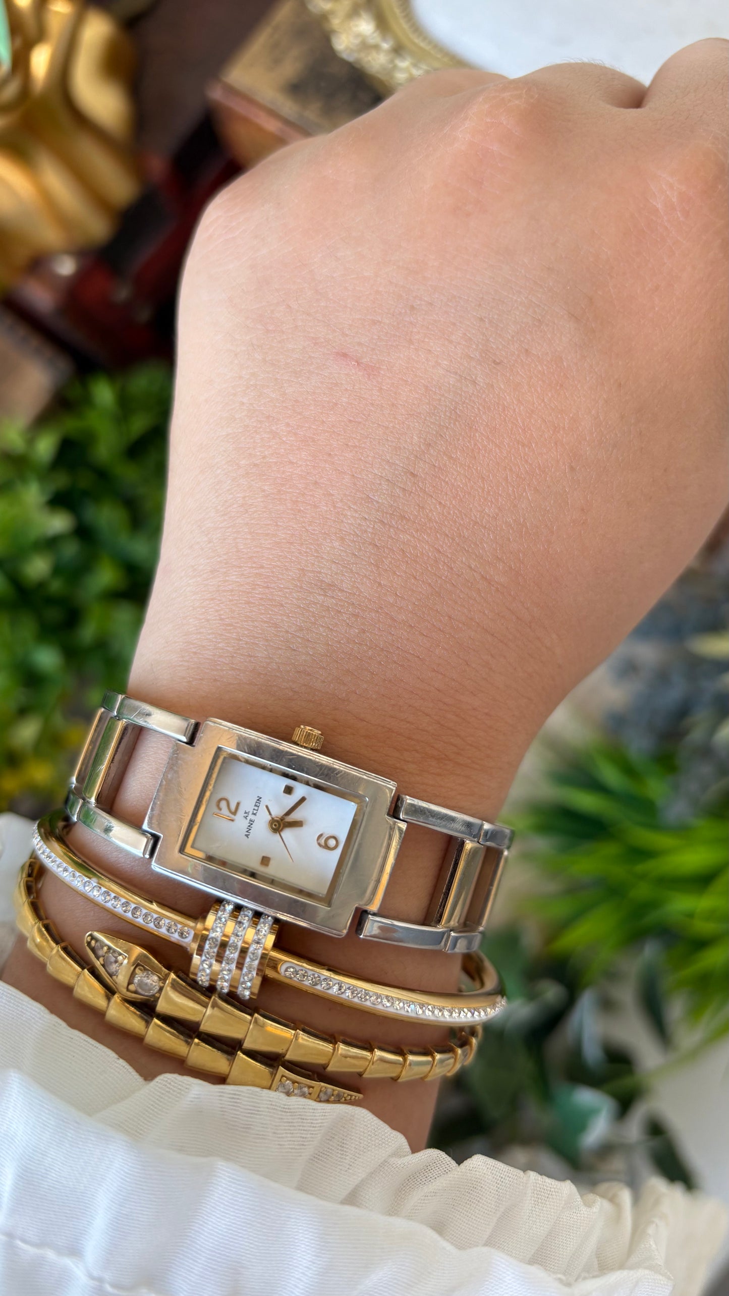 Vintage Anne Klein Symmetrical Chain Tank Watch in Two-Tone Quartz #00220