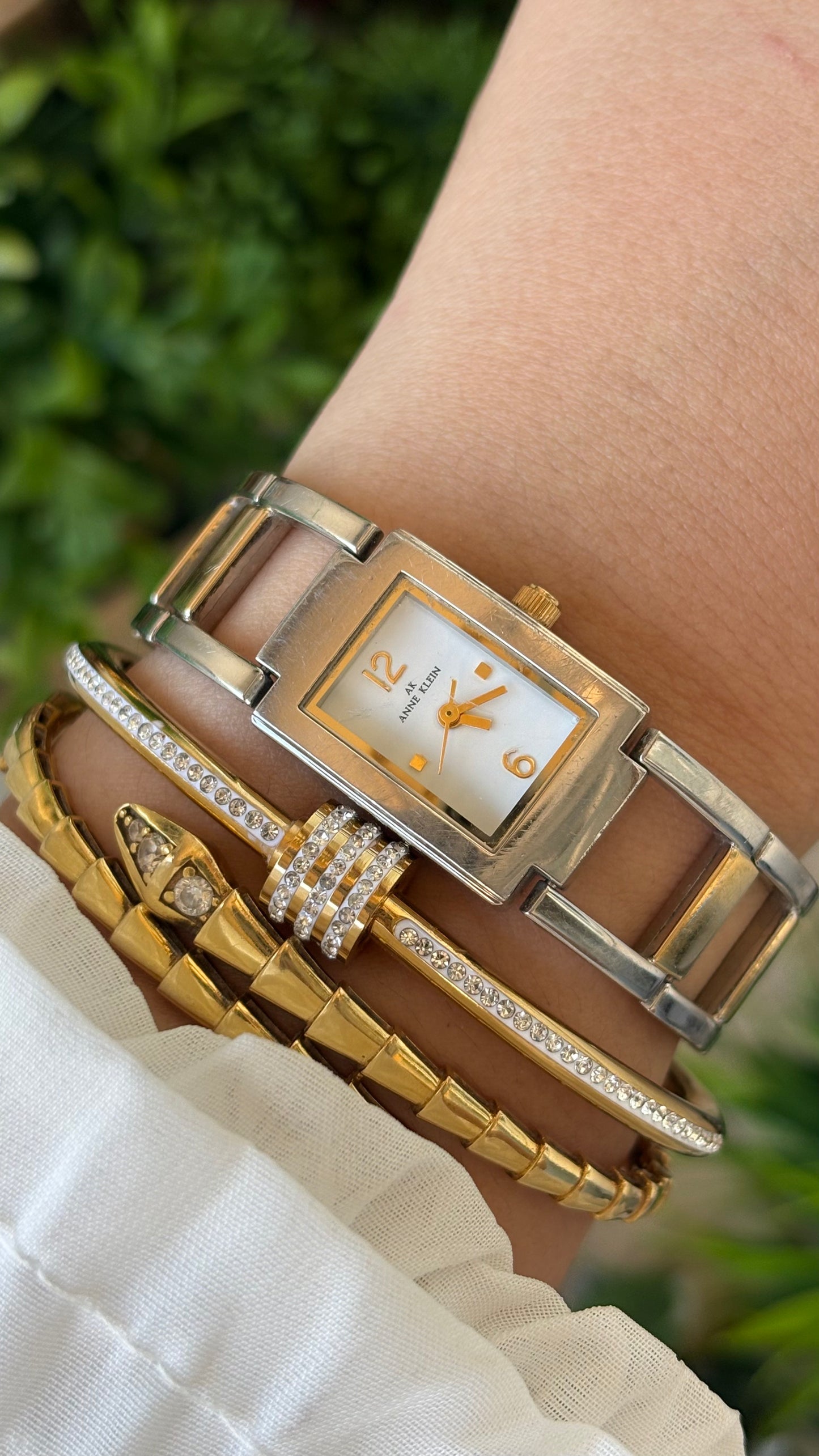 Vintage Anne Klein Symmetrical Chain Tank Watch in Two-Tone Quartz #00220