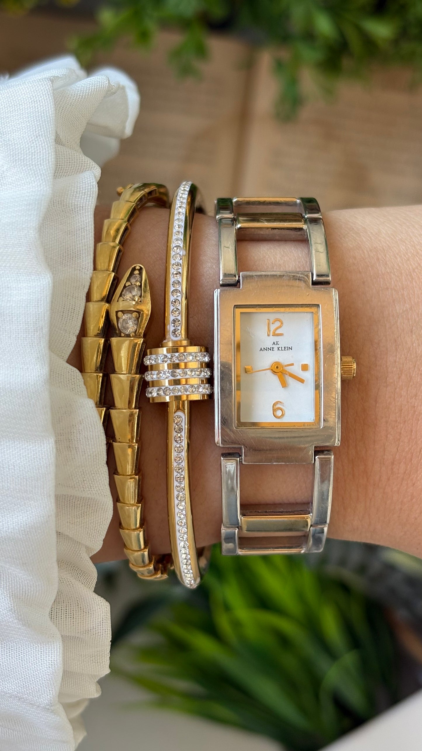 Vintage Anne Klein Symmetrical Chain Tank Watch in Two-Tone Quartz #00220