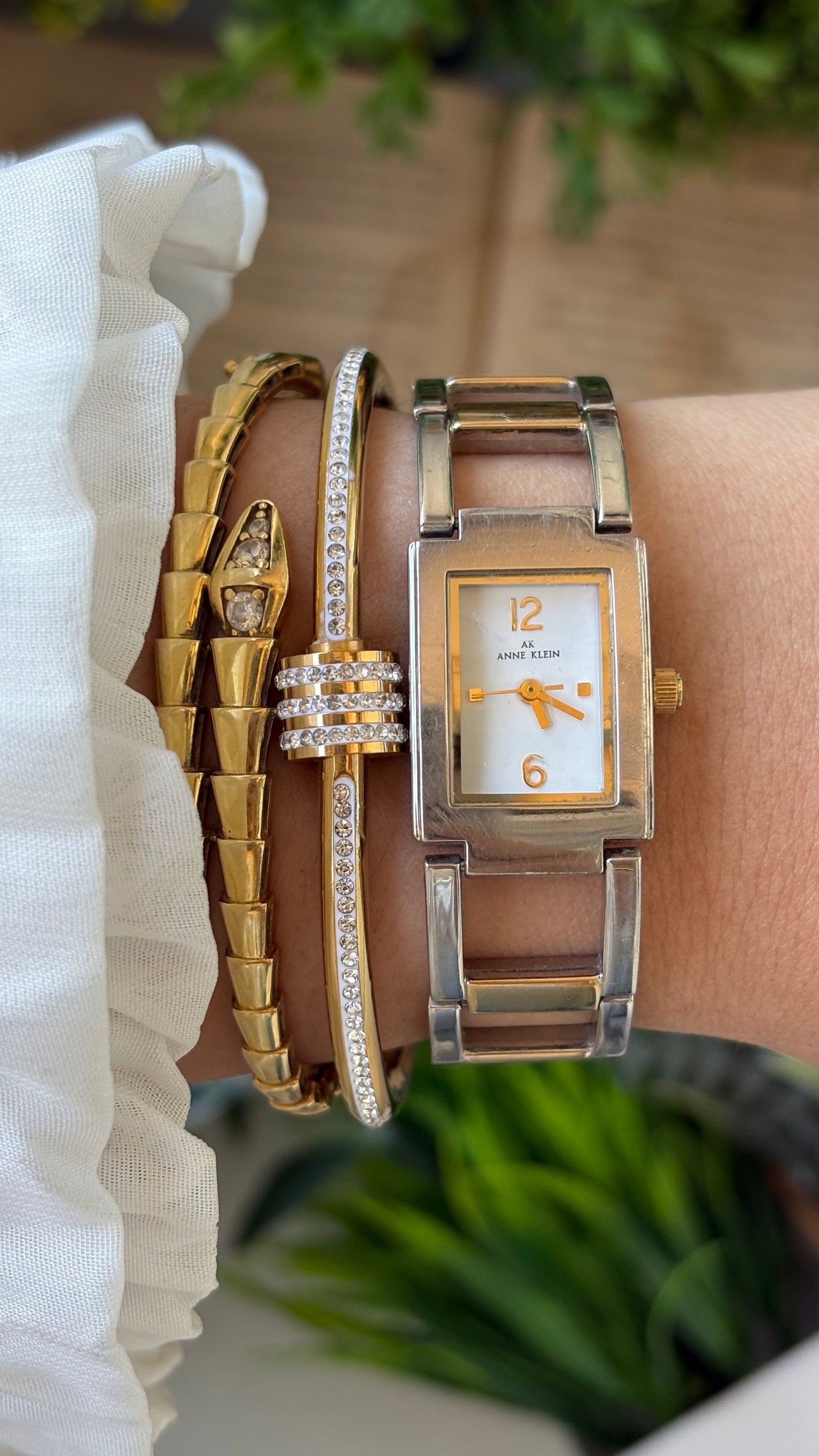 Vintage Anne Klein Symmetrical Chain Tank Watch in Two-Tone Quartz #00220