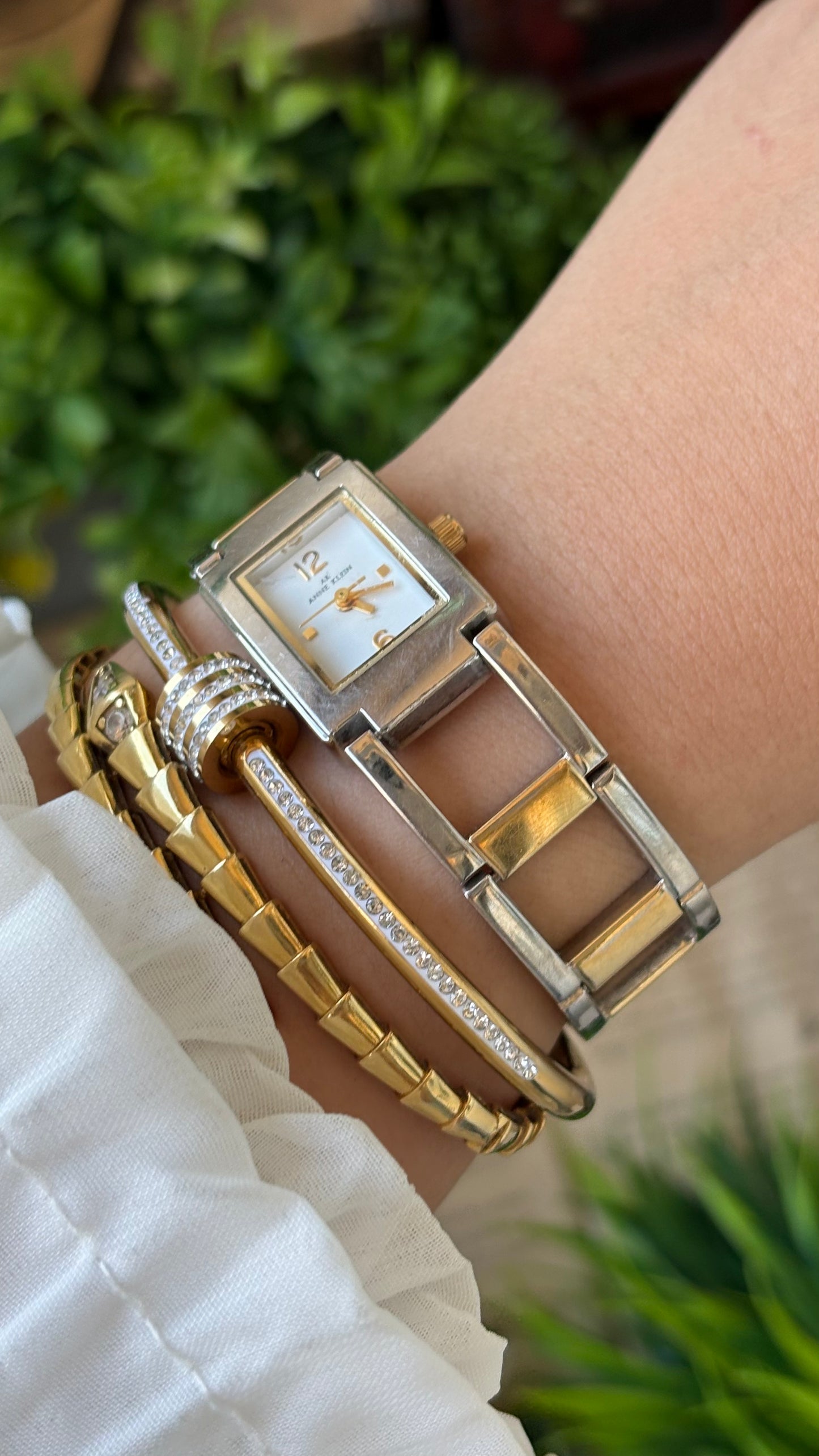 Vintage Anne Klein Symmetrical Chain Tank Watch in Two-Tone Quartz #00220