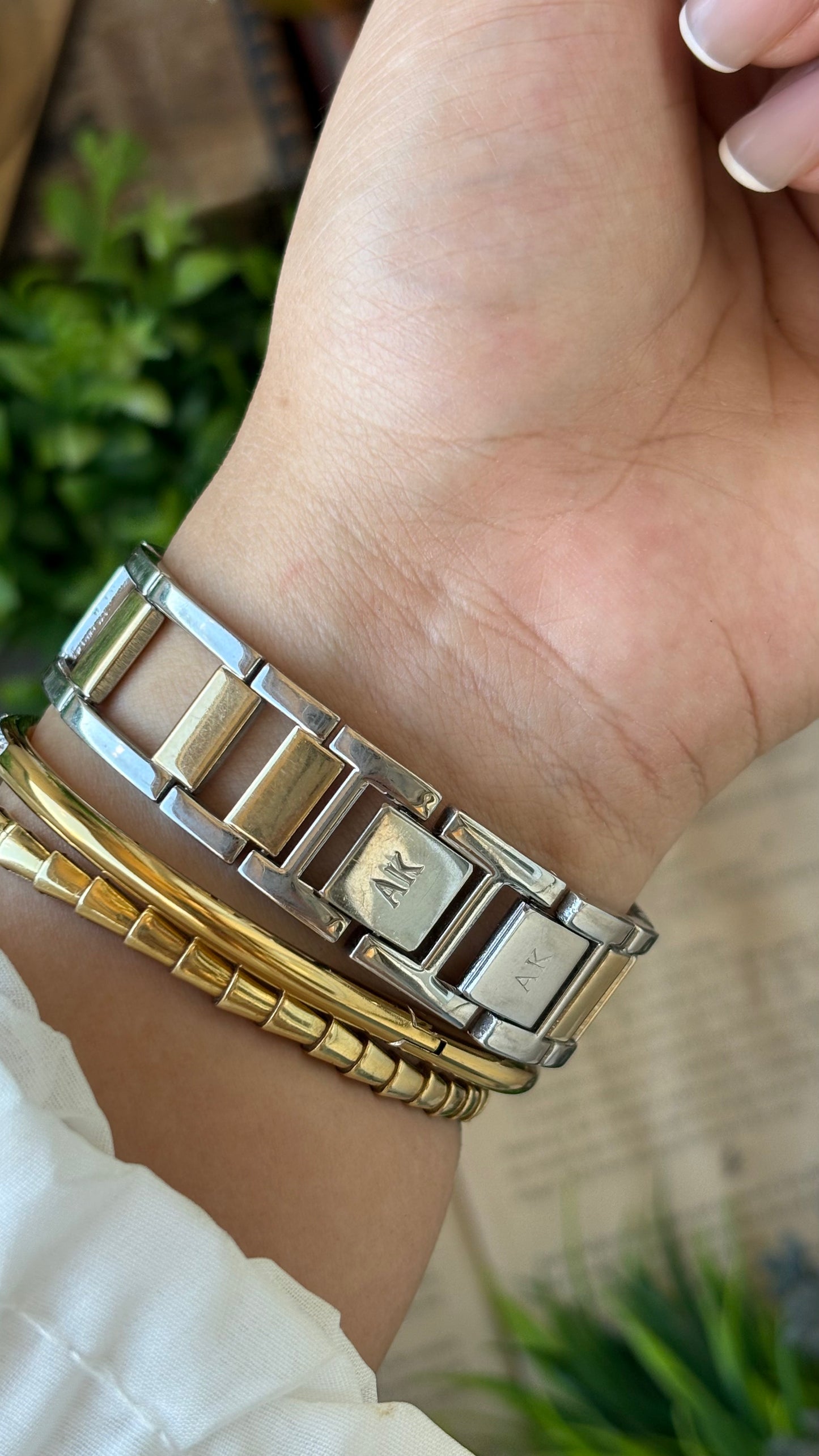 Vintage Anne Klein Symmetrical Chain Tank Watch in Two-Tone Quartz #00220