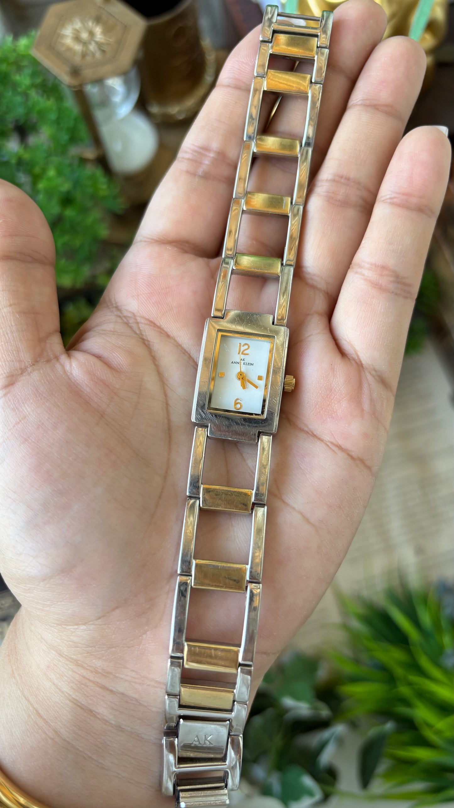 Vintage Anne Klein Symmetrical Chain Tank Watch in Two-Tone Quartz #00220