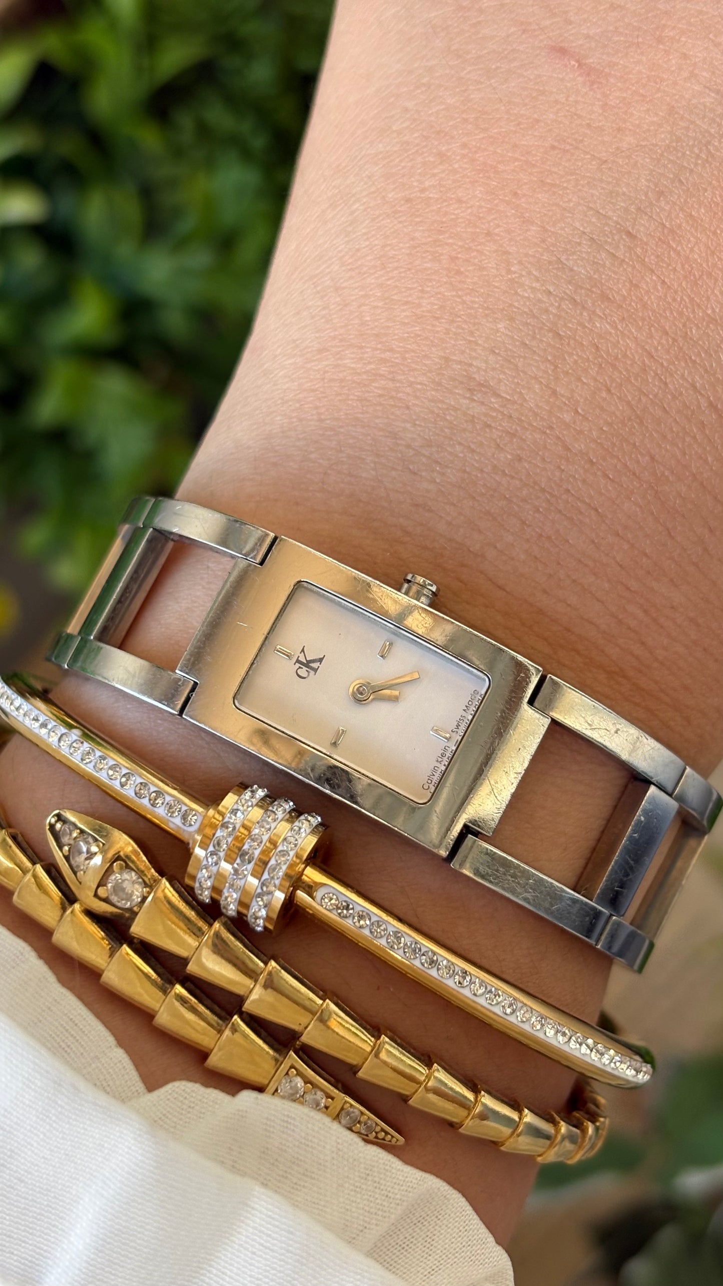 Vintage Calvin Klein Swiss Structured Chain Link Tank Watch in Silver Tone Quartz #00237