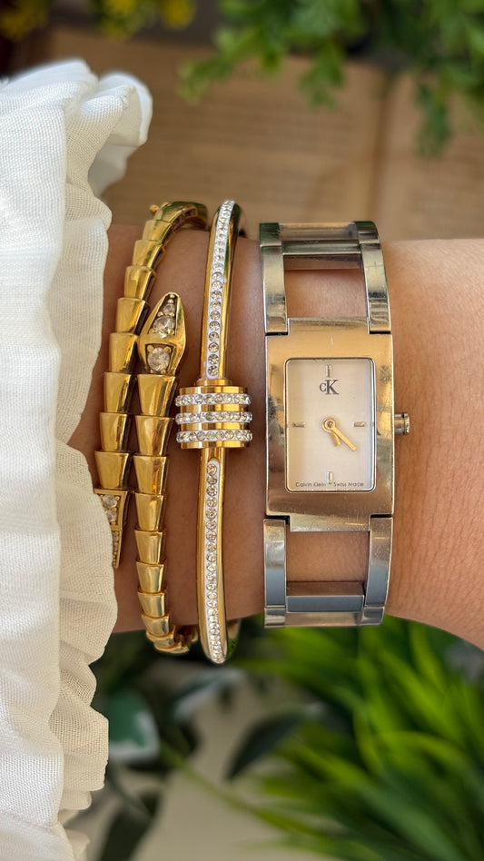 Vintage Calvin Klein Swiss Structured Chain Link Tank Watch in Silver Tone Quartz #00237