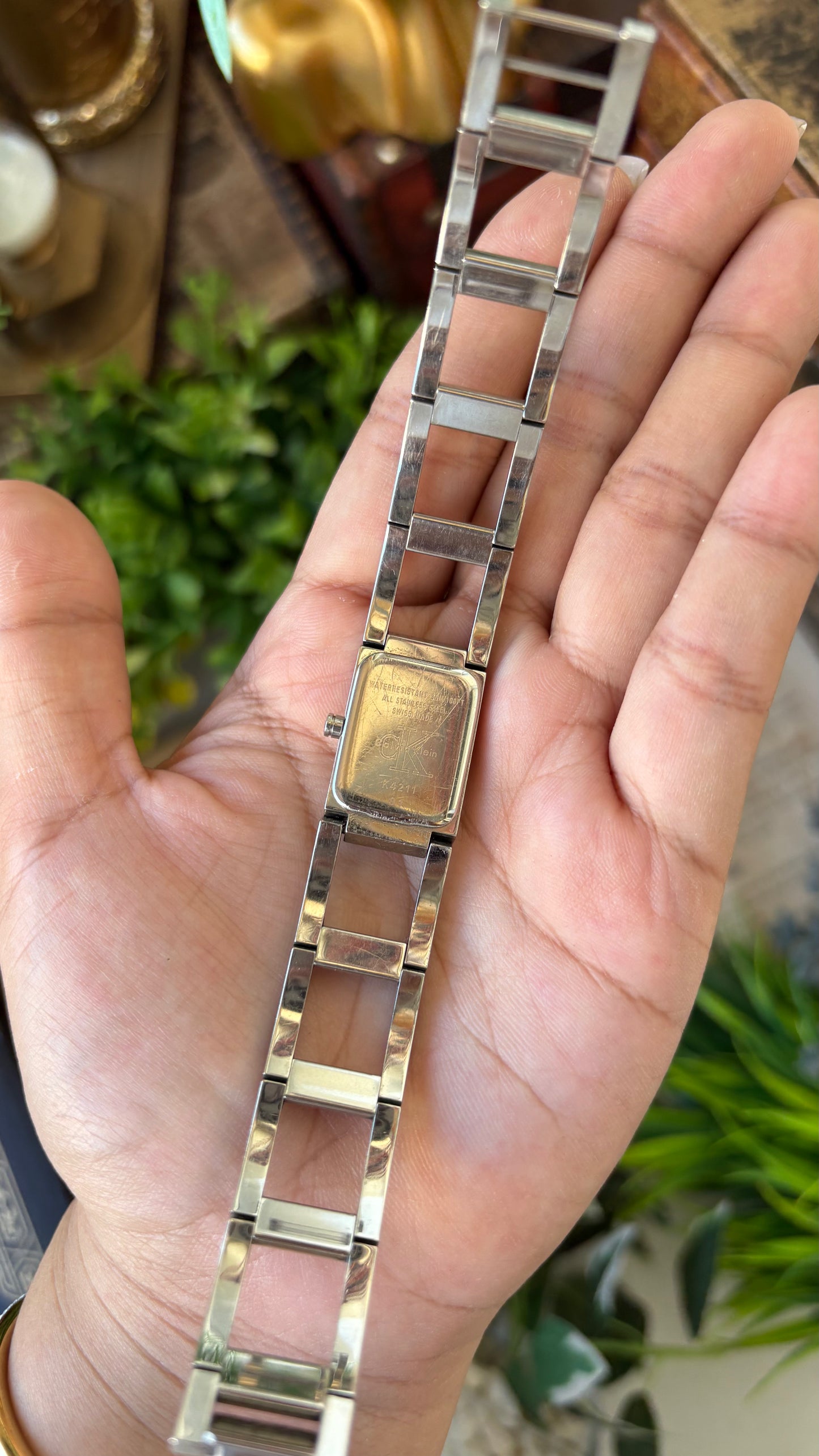 Vintage Calvin Klein Swiss Structured Chain Link Tank Watch in Silver Tone Quartz #00237