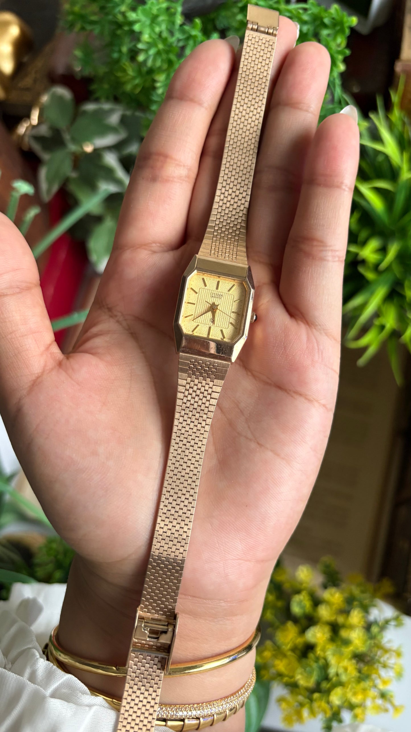 Vintage Citizen Tank Watch in Gold Tone