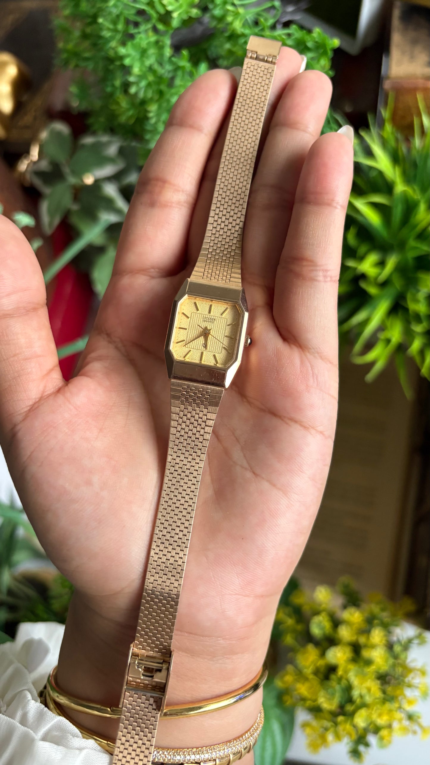 Vintage Citizen Tank Watch in Gold Tone