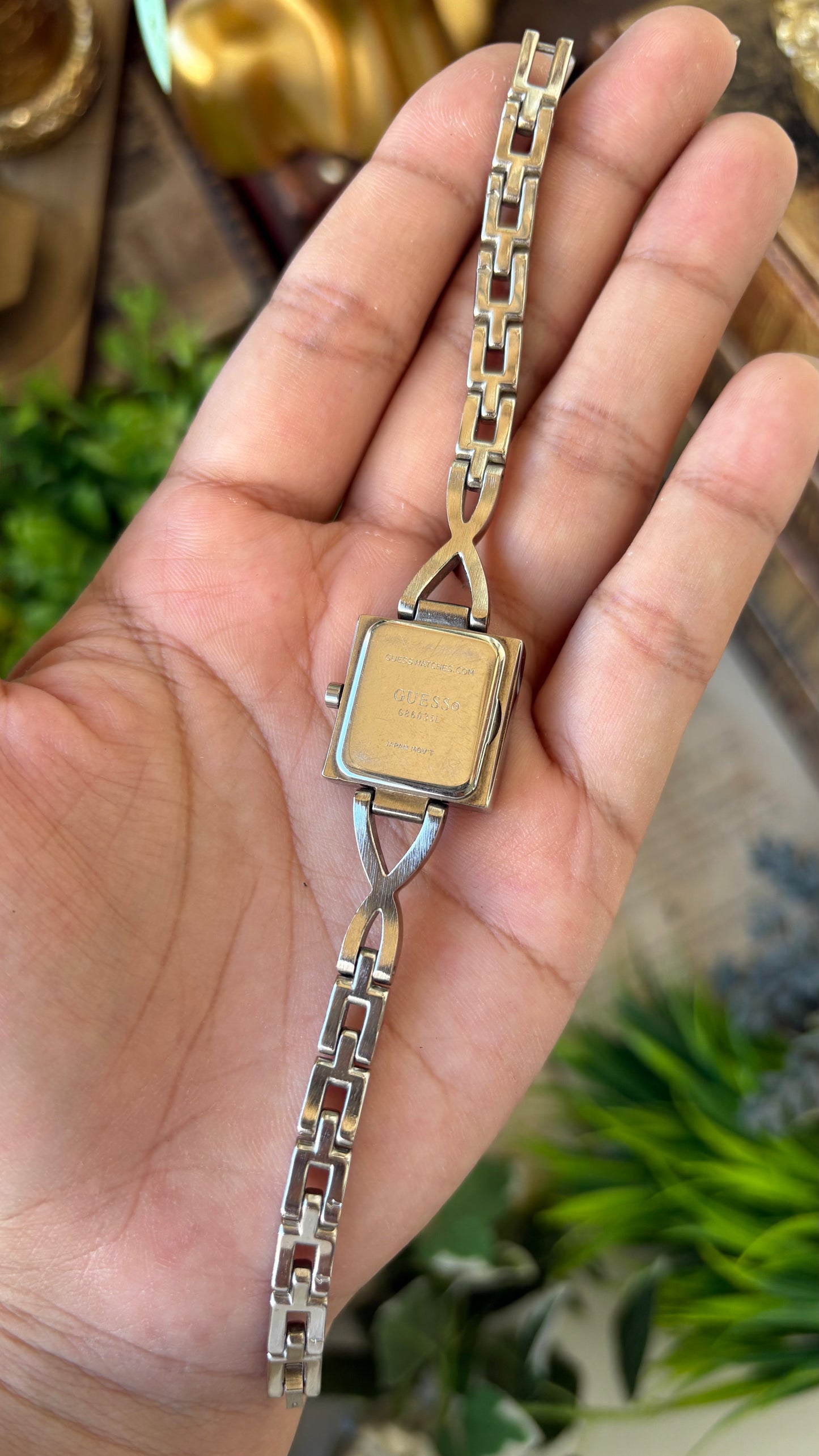 Vintage Dainty Guess Semi-Infinity Bejeweled Bracelet Watch in Silver Tone Quartz #00209