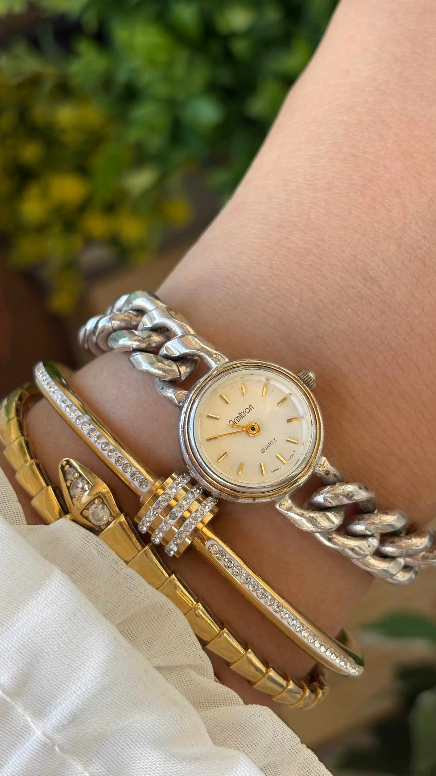 Vintage Dainty Armitron Chain Watch in Silver Tone Quartz #00269